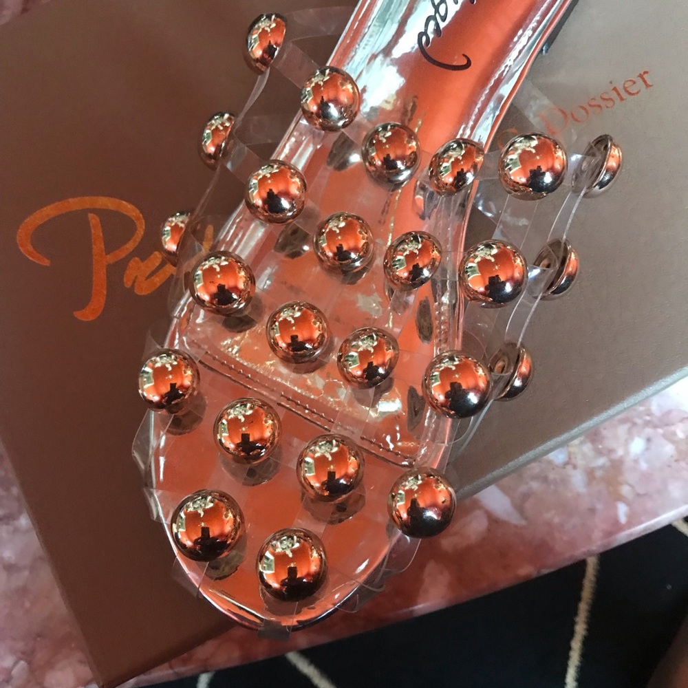 Beautiful Prestige Gold Studded clear mules